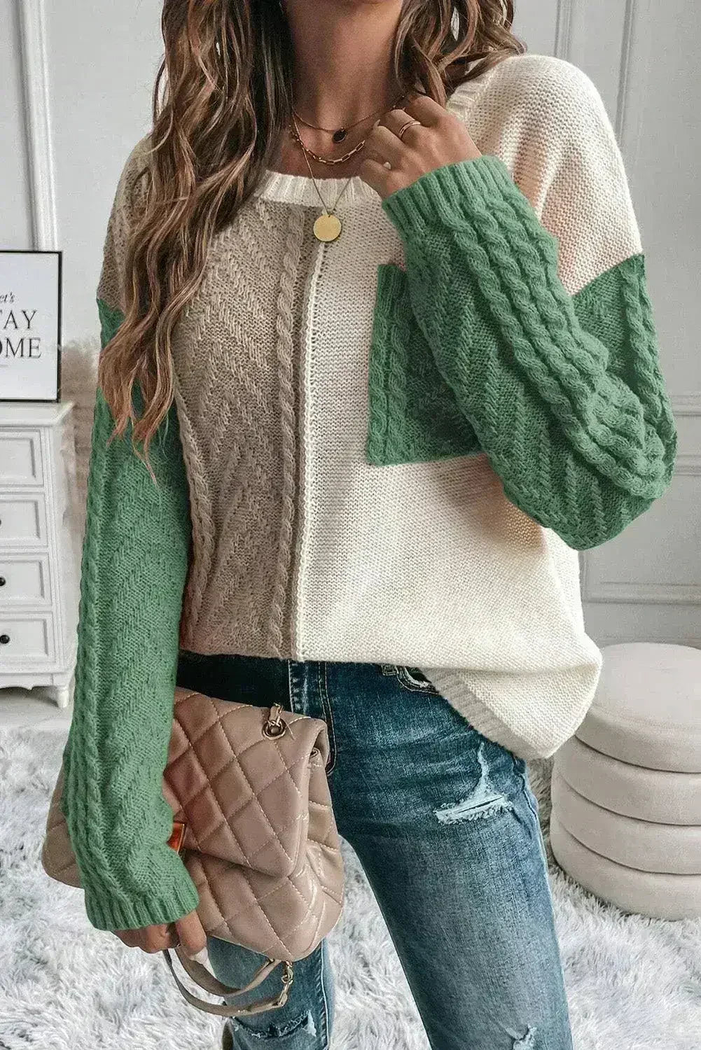 Double Take Full Size Color Block Drop Shoulder Sweater - SJB-DIAMOND ELITES