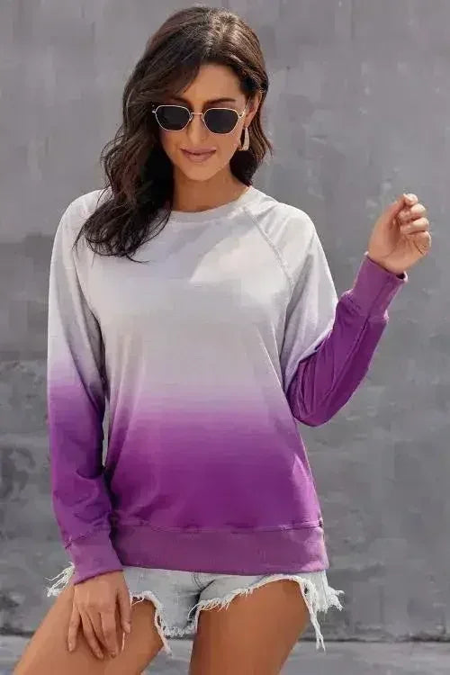 Chic Purple Ombre Crewneck Long Sleeve Sweatshirt - SJB-DIAMOND ELITES