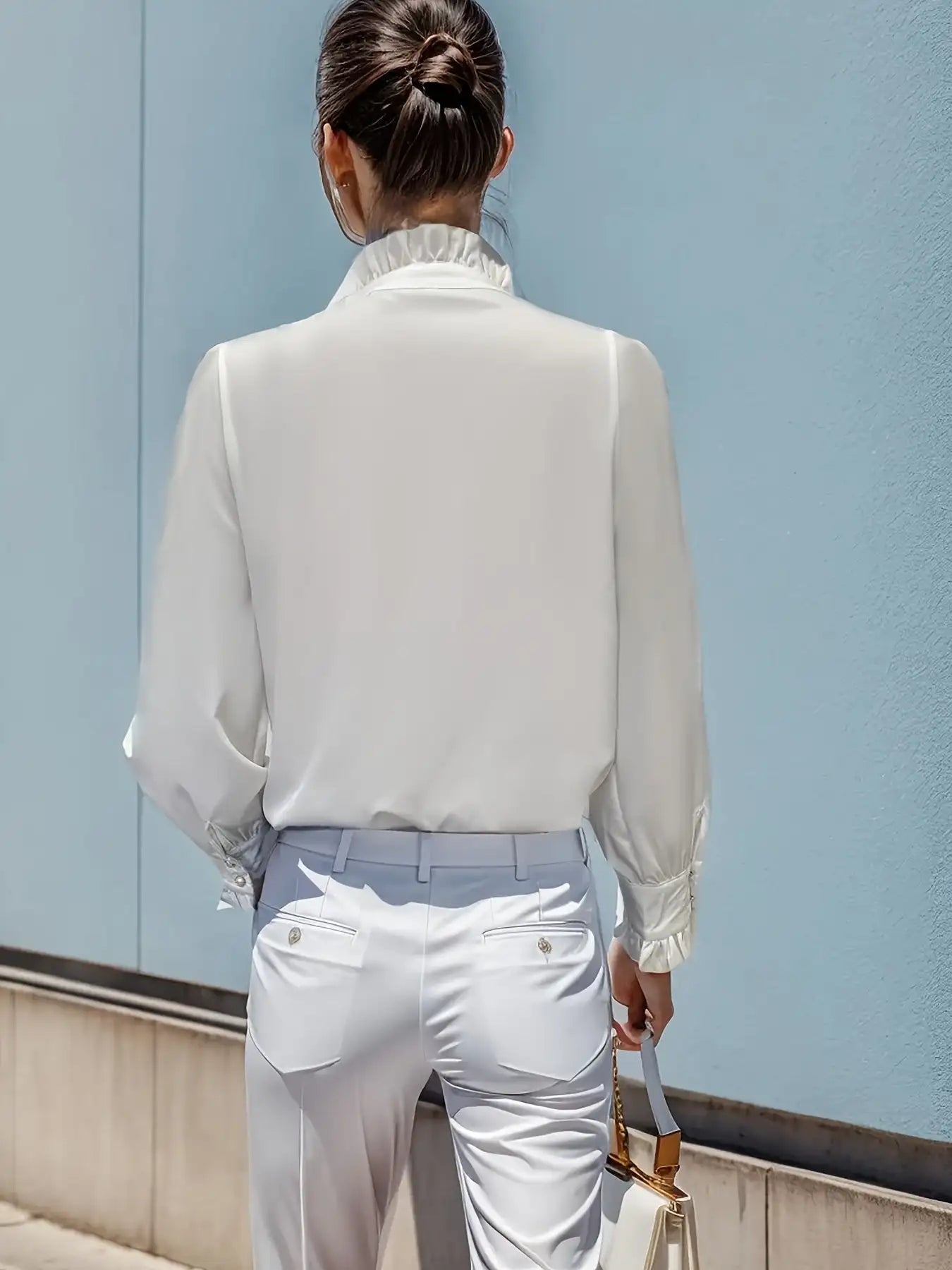 Fashionable Stand-up Collar Long-sleeved Shirt With Lotus Leaf Hem - SJB-DIAMOND ELITES