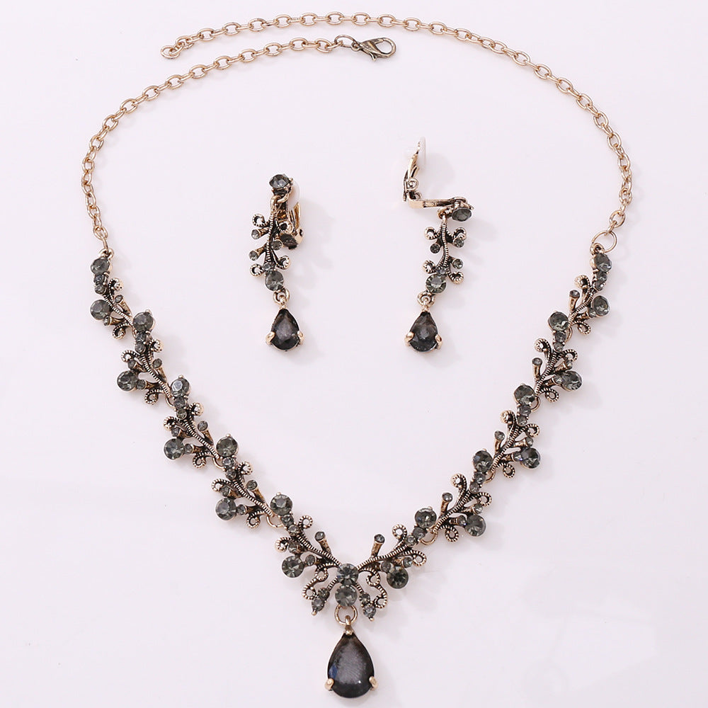 Bridal Rhinestone Zircon Earring Necklace Pi-Mart