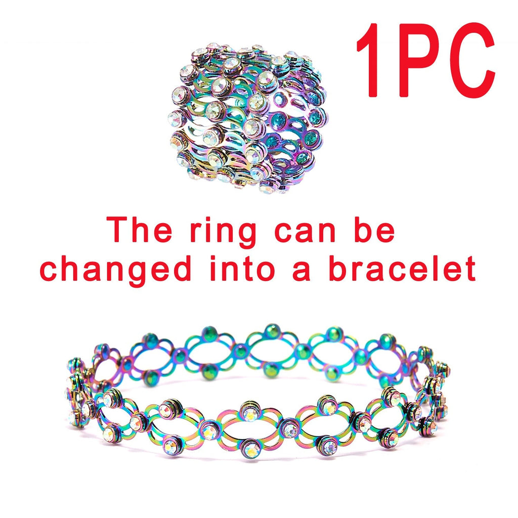 2 In 1 Folding Retractable Rings Bracelet Magic Rhinestone Rings Deformable Bracelet Women Ins Style Adjustable Fashion Jewelry Pi-Mart