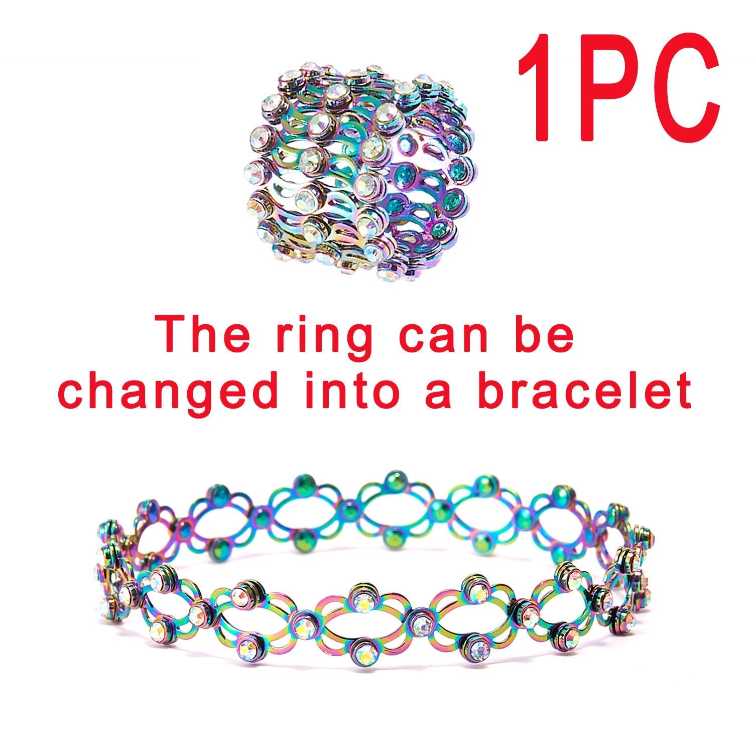 2 In 1 Folding Retractable Rings Bracelet Magic Rhinestone Rings Deformable Bracelet Women Ins Style Adjustable Fashion Jewelry Pi-Mart