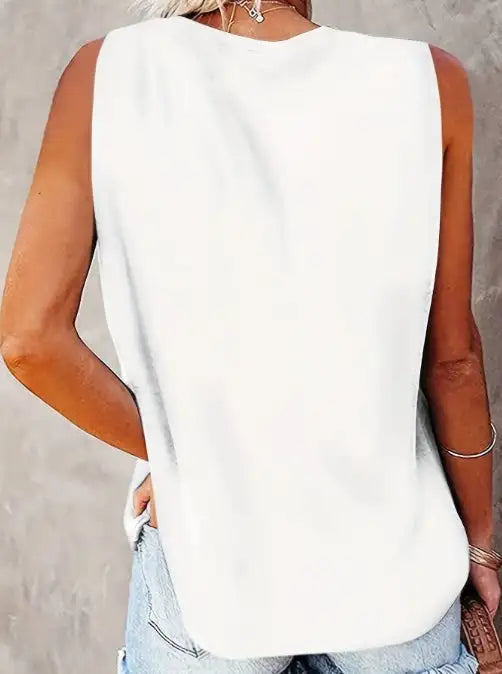 Ladies' Fashionable Sleeveless T-shirt With Personalized Letters, Flowers, Creative Patterns, Printed Casual Round Neck Vest - SJB-DIAMOND ELITES