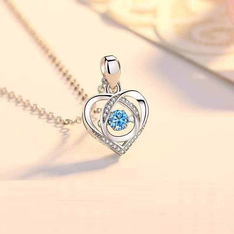 S925 Beating Heart-shaped Necklace Women Luxury Love Rhinestones Necklace Jewelry Gift For Valentine's Day Pi-Mart