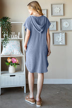 Full Size Ribbed Short Sleeve Hooded Dress – Casual Ribbed Hooded Dress, Stylish Short Sleeve Dress, Comfortable Ribbed Dress, Trendy Hooded Dress, Fashionable Ribbed Dress, Easy Fit Hooded Dress, Versatile Short Sleeve Dress
