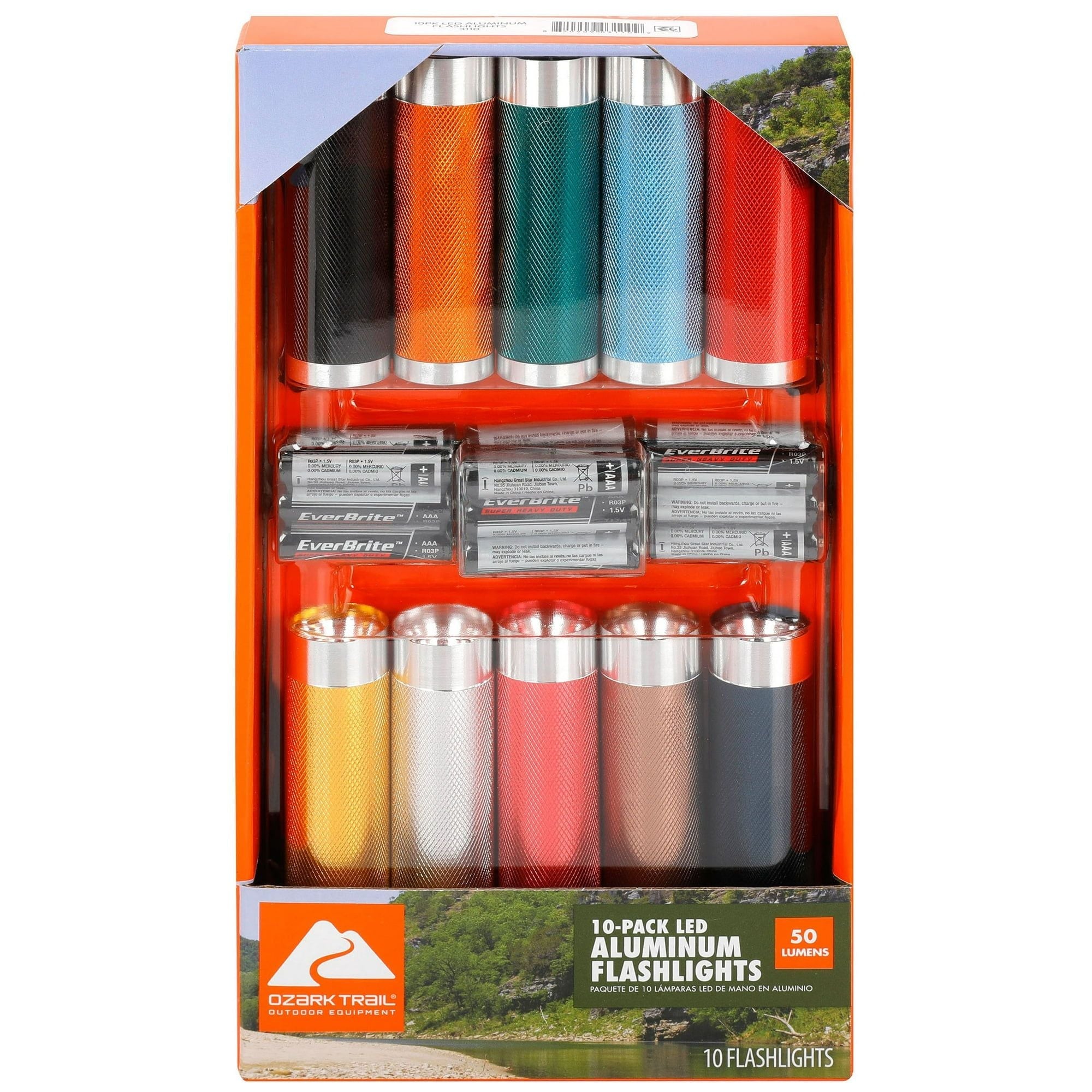 Ozark Trail LED Flashlights, 10-pack, 50 Lumens, Multicolor