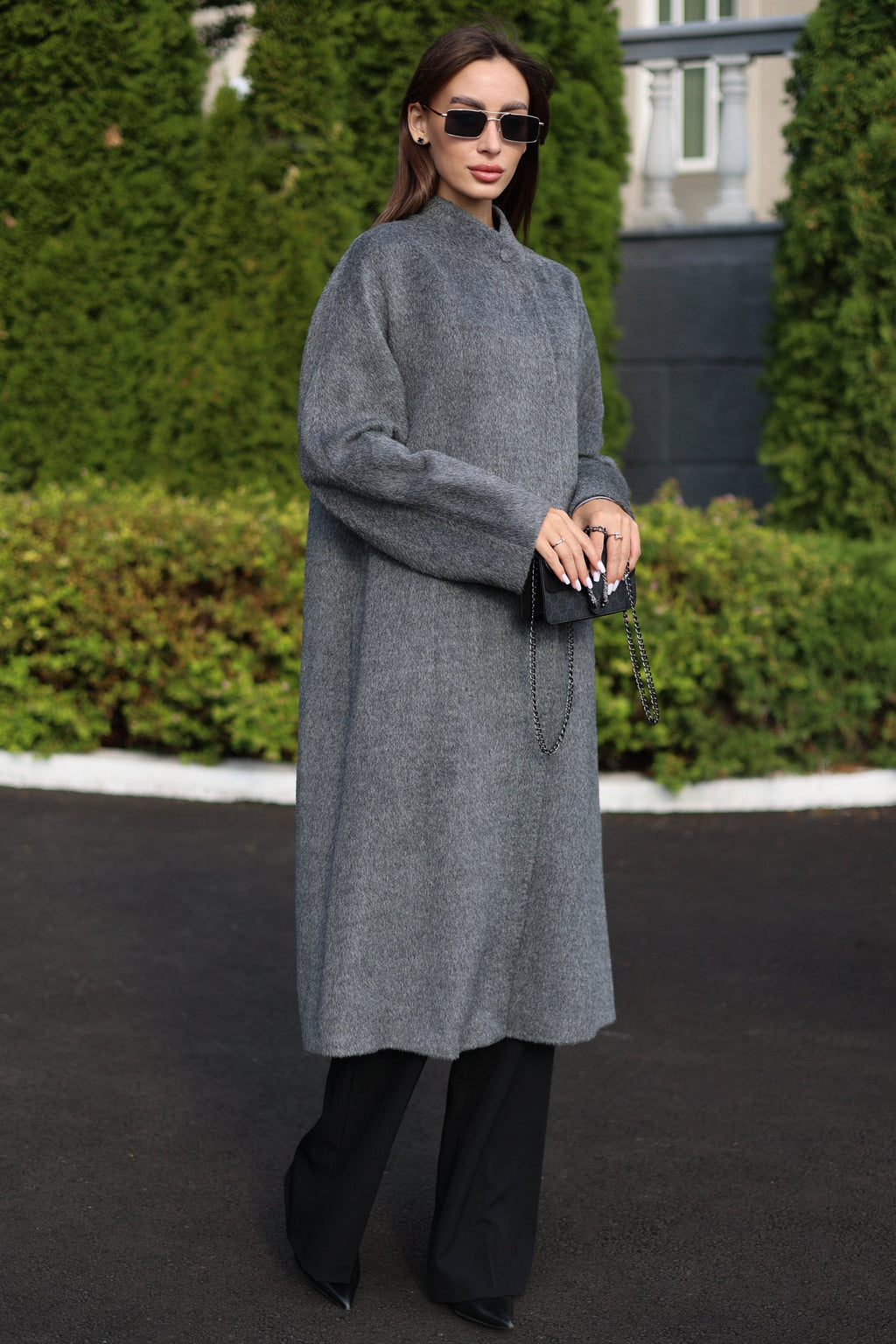 Alpaca Wool Blend Coat in Soft Grey - SJB-DIAMOND ELITES