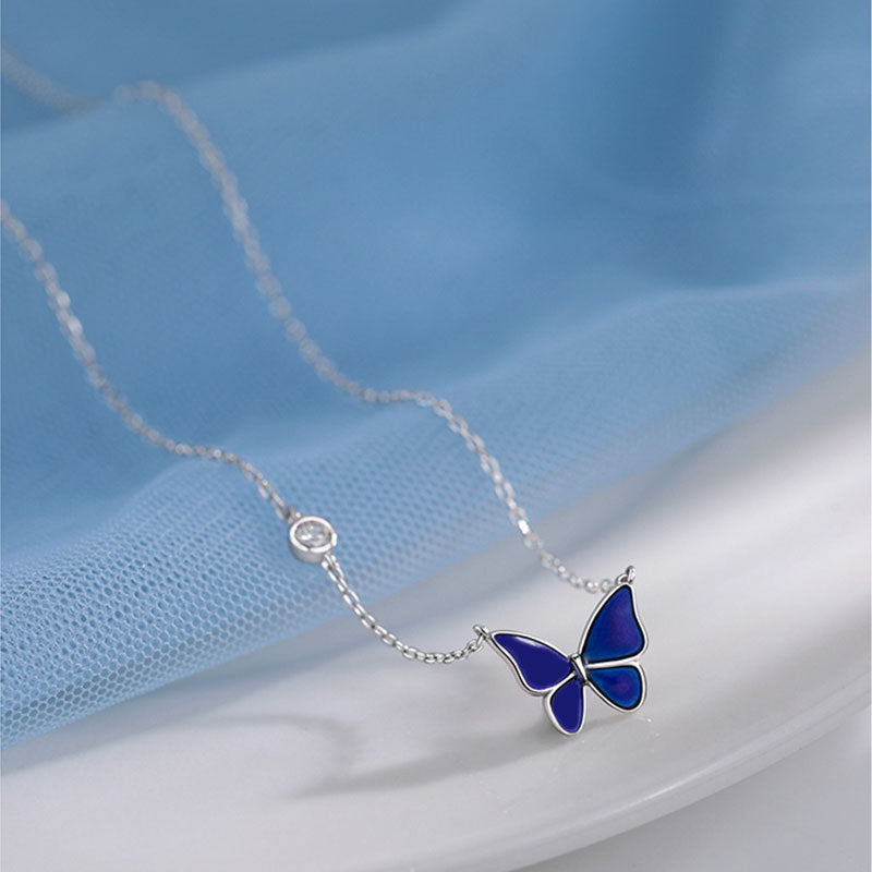 S925 Sliver Color-changed Butterfly Necklace Fashion Novelty Jewelry Pi-Mart