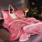 Cover Set Wedding Golden Jacquard Bedding Set Lace Flat Sheet Pillowcase 4pcs European Luxury Pi-Mart