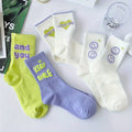 4 Pairs Fashionable Letter Graphic Socks - Womens Athletic Mid-Calf Stockings - Soft, Breathable & Trendy Designs for Everyday Wear Lootquake LLC