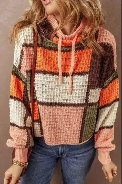 Drawstring Color Block Mock Neck Sweater - SJB-DIAMOND ELITES