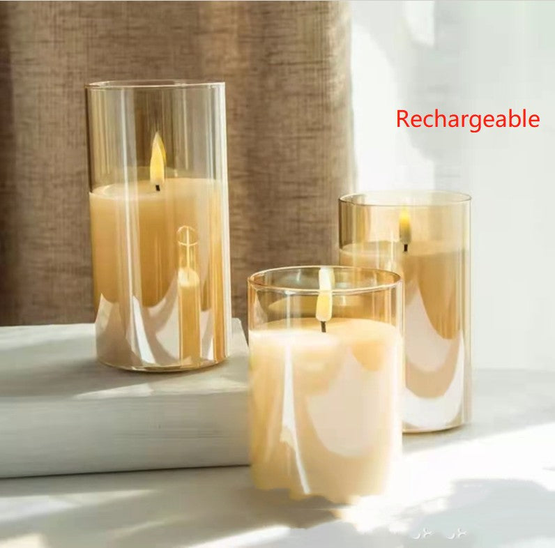 Electroplated Glass LED Electronic Candle Lights Wholesale Rechargeable Pi-Mart