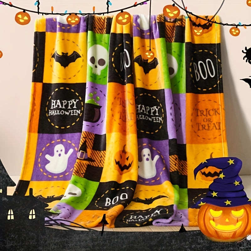 1pc Halloween Fleece Throw Blanket, Bat, Ghost Fall Plaid Blanket, Soft Fuzzy Plush For Couch Sofa Or Bed, Luxury Flannel Lap Blanket Lootquake LLC