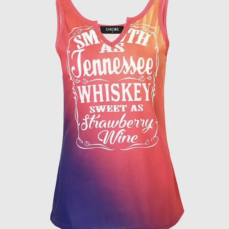 Women's V-neck Gradient Color Versatile Printed Pattern Tank Top - SJB-DIAMOND ELITES