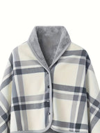 Women'S Casual Plaid Pajama Cape Blanket, V-Neck Sleeveless Knit Fabric with Button Detail, Polyester 100% Flannel, Medium Stretch, All-Season Loose Fit - Thick Heating Office Air-Conditioning Nap Blanket Lootquake LLC