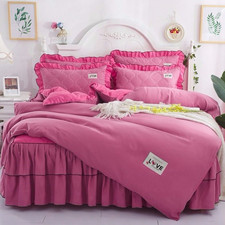 A Full Set Of Quilted Fallwinter Bed Skirt Bedspread Bed Sheet Princess Bedspread Plus Quilt Cover Pi-Mart