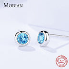 Round Rock Blue Crystal Earrings Pi-Mart