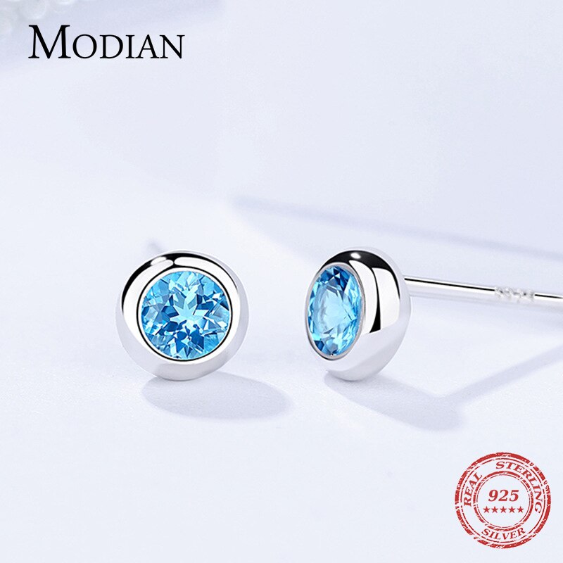 Round Rock Blue Crystal Earrings Pi-Mart