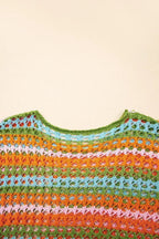 Purple Striped Hollow Knit Summer Beach Cover Up
