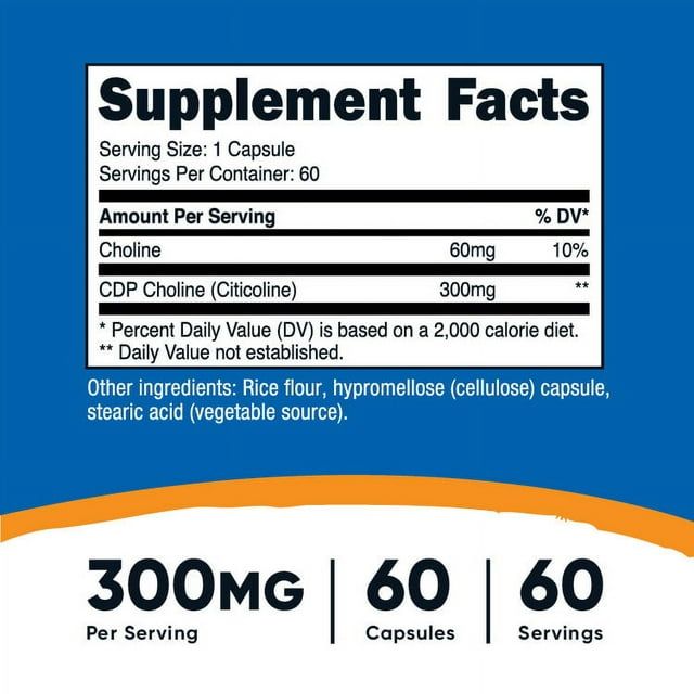 Nutricost CDP Choline, Citicoline, 300mg, 60 Vegetarian Capsules - Non-GMO Supplement EasyOptionXY LLC