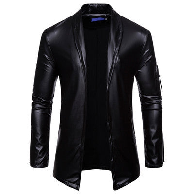 Men's elastic PU leather zipper motorcycle leather jacket Pi-Mart