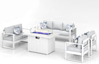 5 Piece Modern Aluminum Patio Set With Fire Pit Table