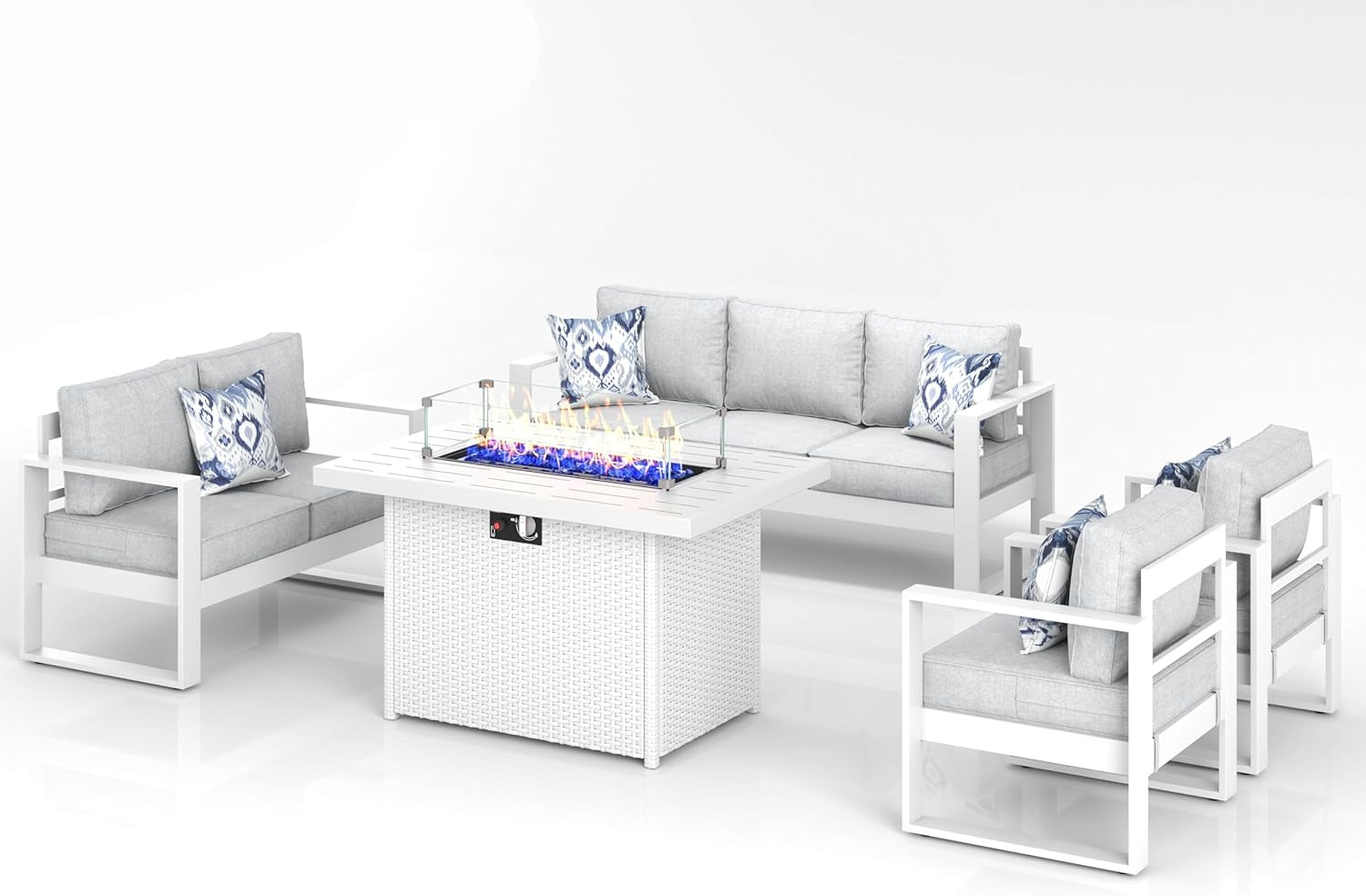 5 Piece Modern Aluminum Patio Set With Fire Pit Table