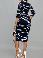 Ladies' Round Neck Printed Casual Bag Hip Dress - SJB-DIAMOND ELITES