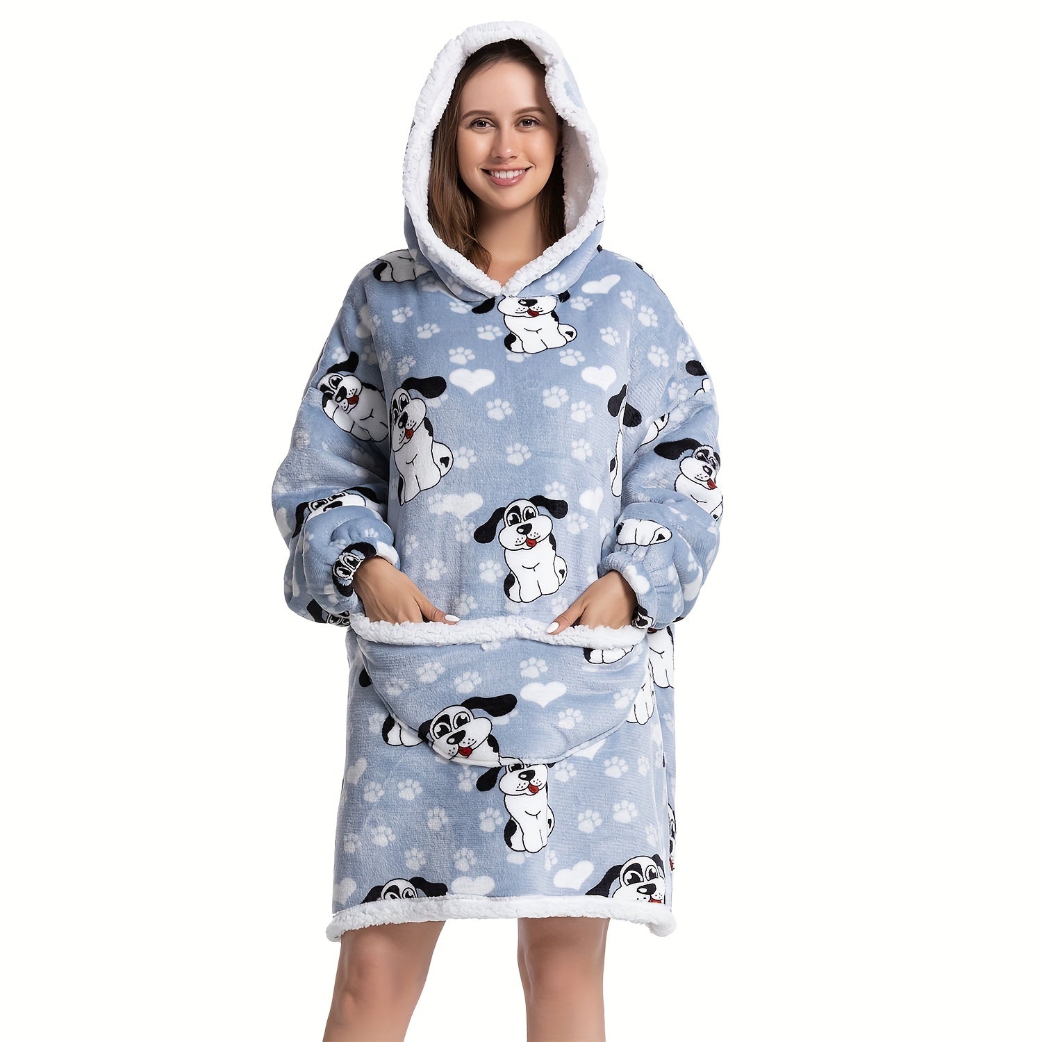 1pc Oversized Blanket Hoodie, Sherpa Fleece Hooded Blanket For Women, Ultra Soft Warm Wearable Blanket Sweatshirt Women Men Adult, Gift For Ladies