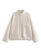Autumn Casual Full Size Drop Shoulder Snap Down Jacket with Buttoned Front and Pockets Stevvex