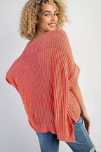 Salmon Rolled Cuff Knit Tee - Oversized Comfort | Femstylo