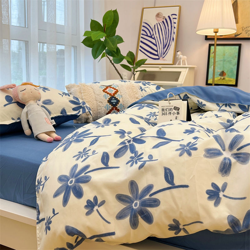 Washed Cotton Bed Sheet Quilt Cover Four-piece Set Pi-Mart