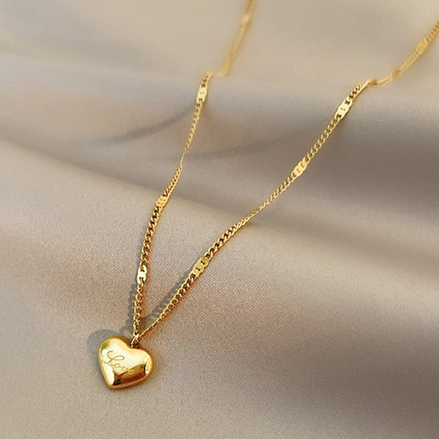 Gold Heart Shaped Opal Necklace Pi-Mart