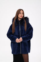 Genuine Shearling Silver Fox Trim Jacket - SJB-DIAMOND ELITES