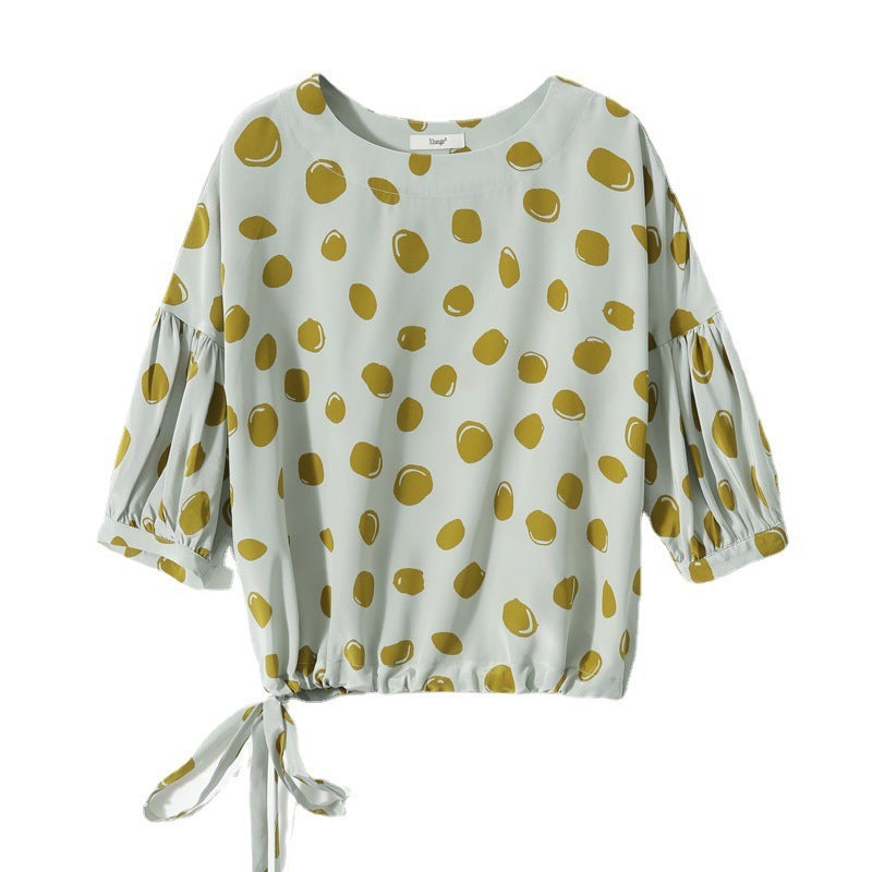 Elegant Retro Romantic Bubble Print Lantern Sleeve Shirt Top Lootquake LLC