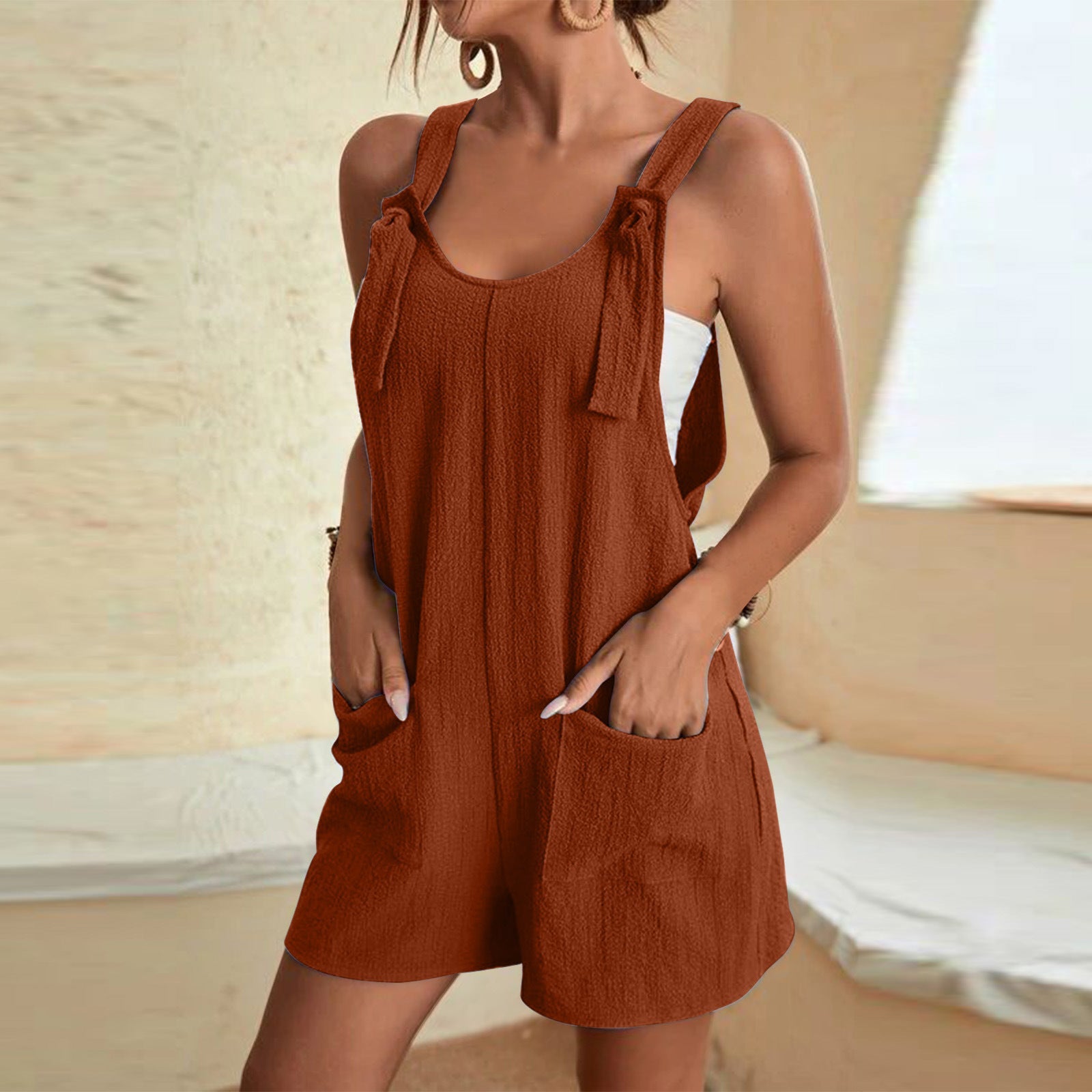 Women's Casual Fashion Solid Color Camisole Jumpsuit Pi-Mart