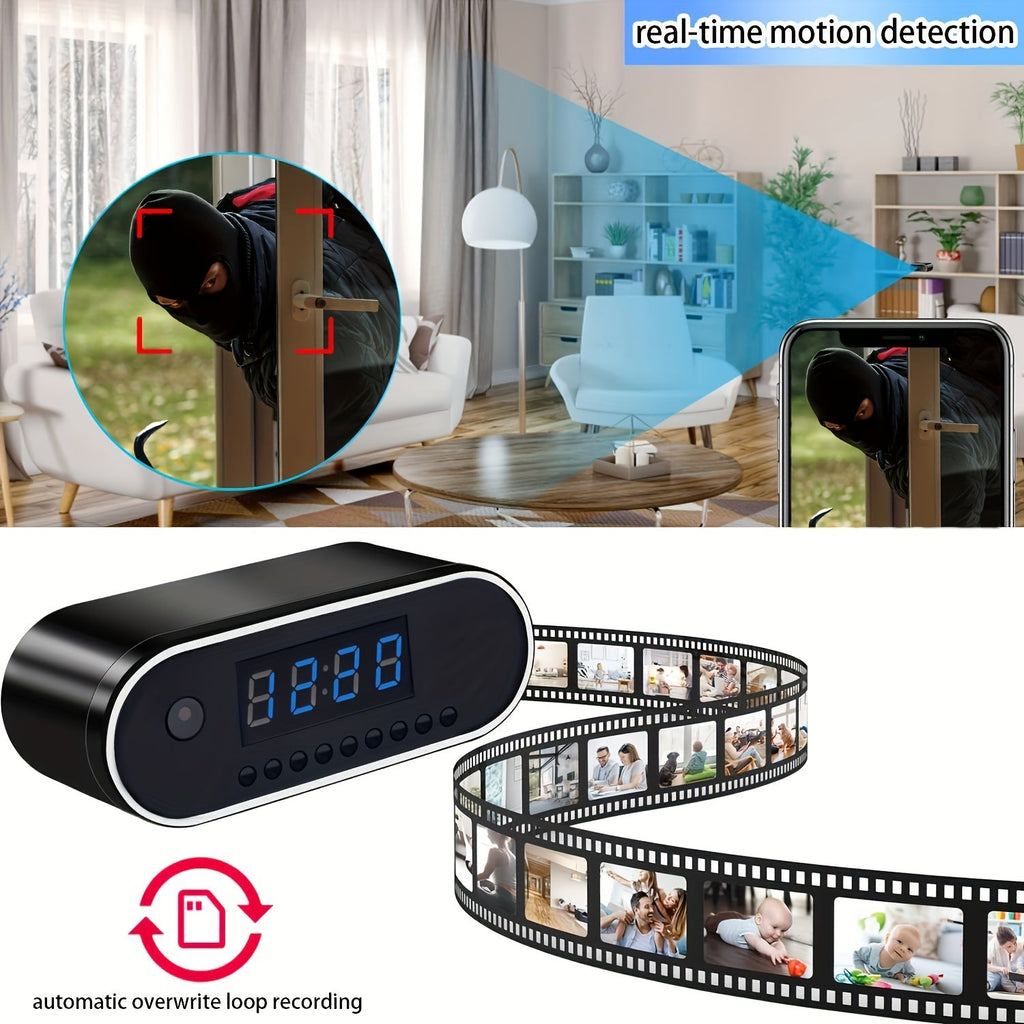 WiFi Camera Indoor Home Security Cam Clock, 2.4ghz Wireless Remote Live View 1080P Video Camera, Night Vision, Motion Detection, Loop Recording, Wireless Surveillance Camera For Home, Office, Warehouse, Home Cam With Lithium Lootquake LLC