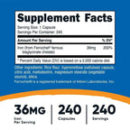 Nutricost Chelated Iron Supplement, As Ferrochel, 36mg, 240 Capsules