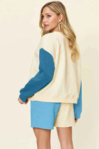 Contrast Chic: Pocketed Two-Piece Shoulder Set THRIXINE