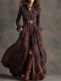 Large Size Women's Clothing French Retro Grid Slim Irregular Dress Pi-Mart
