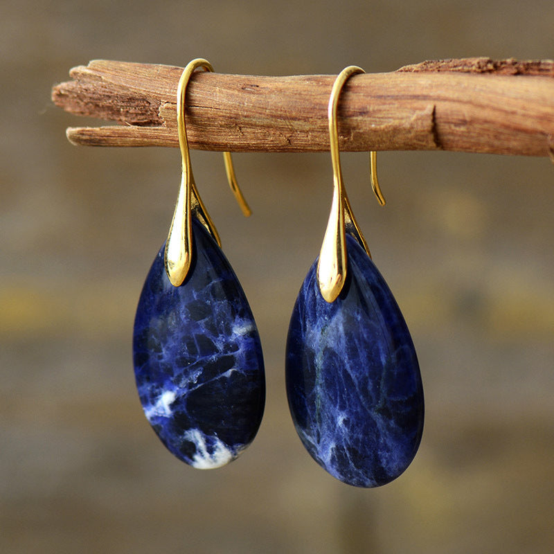 Bohemian Natural Stone Water Drop Pendant Earrings Pi-Mart