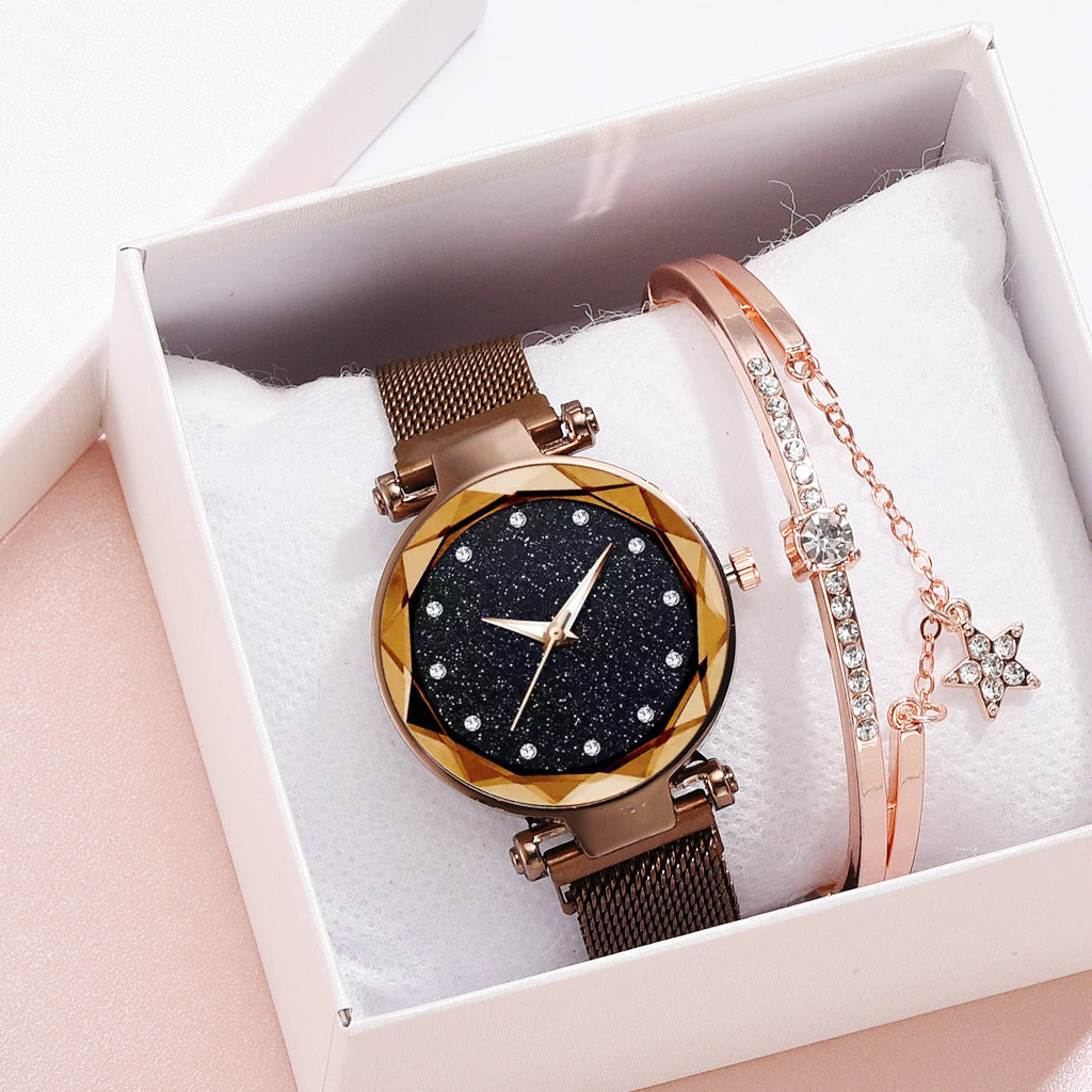 Luxury Women Watches Bracelet Set Fashion Elegant Magnet Buckle Ladies Starry Sky Watch Set Relogio Pi-Mart