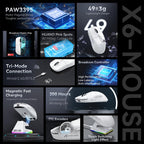 ATTACK SHARK X6 49g SUPERLIGHT Mouse With Magnetic Charging Dock, PixArt PAW3395 Gaming Sensor, BT/2.4G Wireless/Wired Gaming Mouse With Tape, Up To 26000, X3 Upgrade Mice For Win11/Xbox/PS/Mac Lootquake LLC