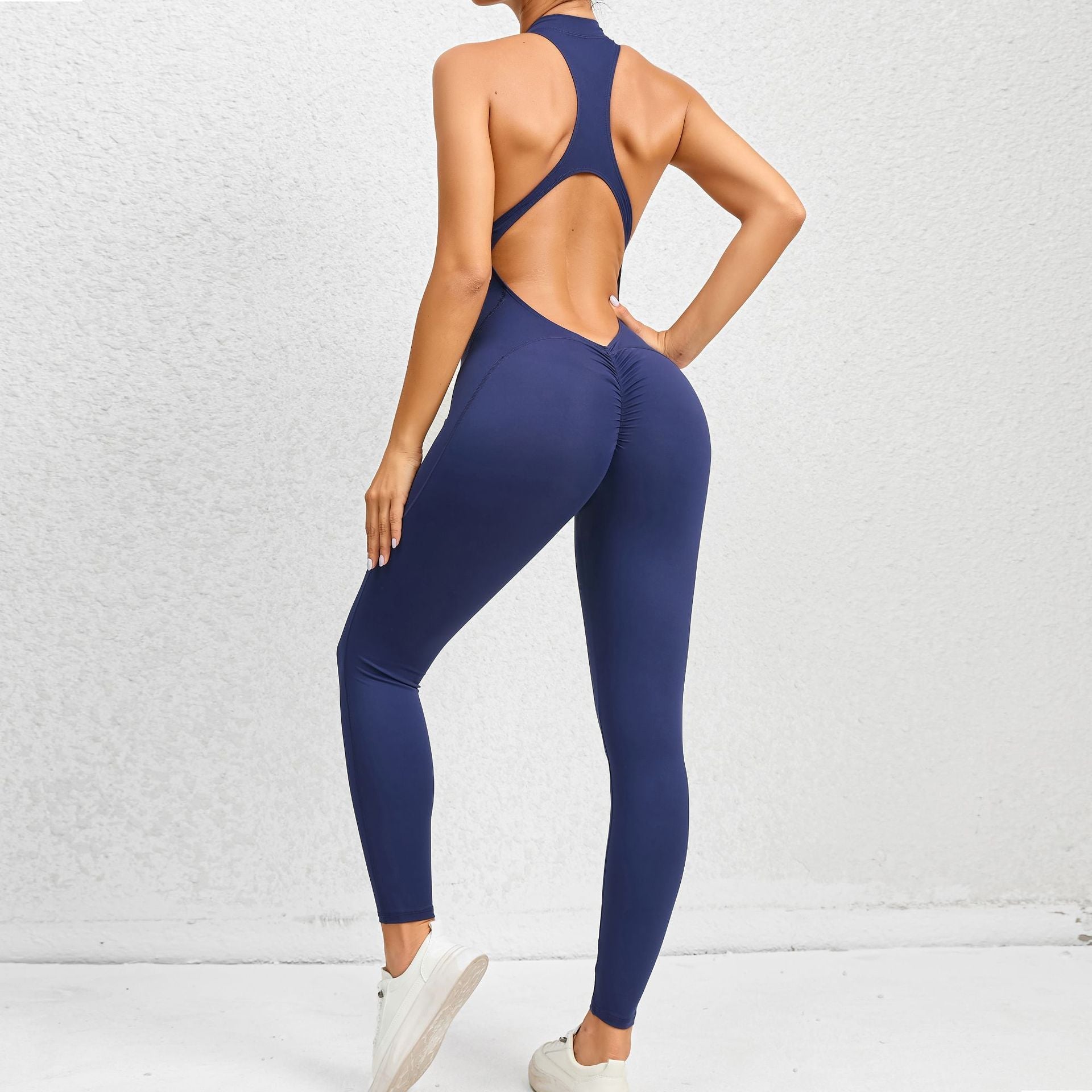 Zippered Yoga Fitness Jumpsuit Sleeveless Tummy Control Stretch Shapewear Butt Lifting Sportswear Women Fashion Outfits Clothing Pi-Mart