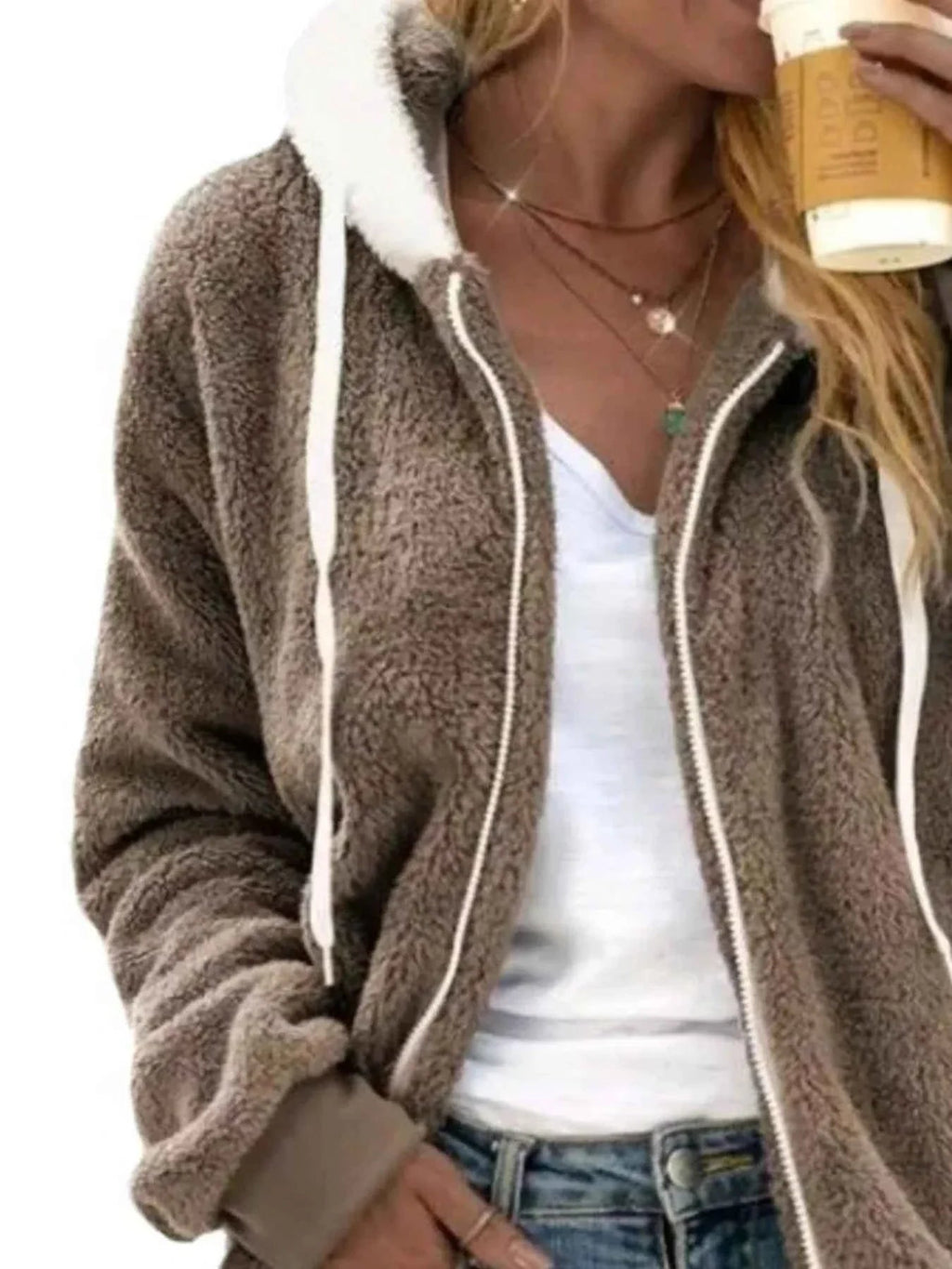 Full Size Cozy Fleece Zip-Up Hooded Jacket Plus Size THRIXINE