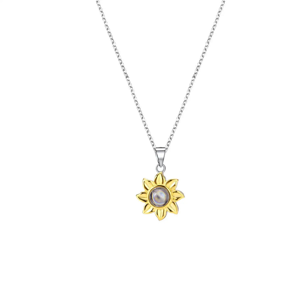 Silver Sunflower Projection Necklace for Women, S925