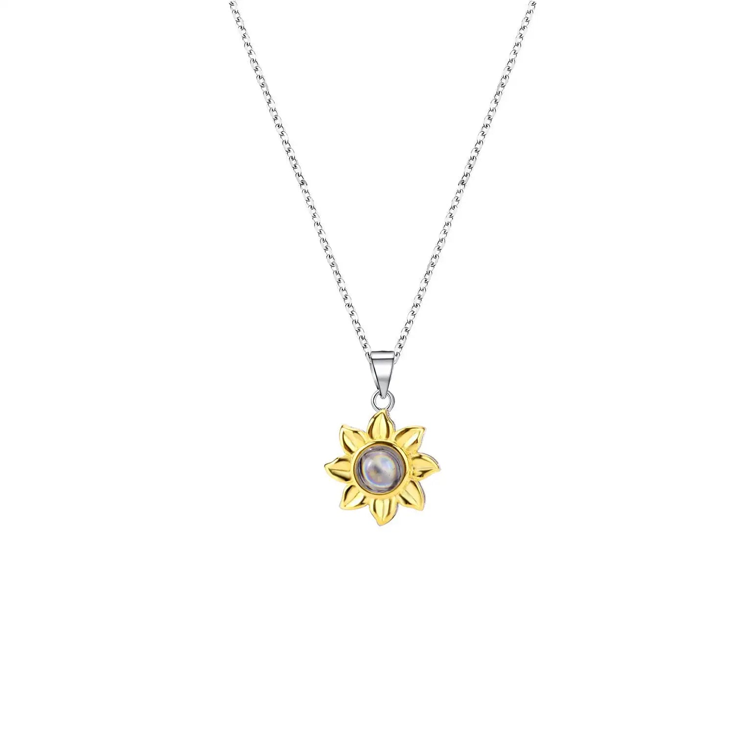 Silver Sunflower Projection Necklace for Women, S925