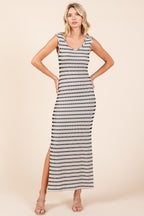 Striped Scoop Neck Sleeveless Maxi Dress For Women – Striped Maxi Dress, Sleeveless Dress, Summer Maxi Dress, Comfortable Knit Dress, Flattering Maxi Dress Stevvex