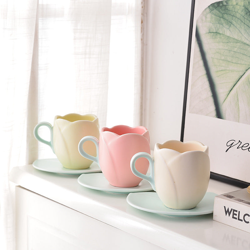 Ins Retro Tulip Coffee Cup And Saucer Set Pi-Mart