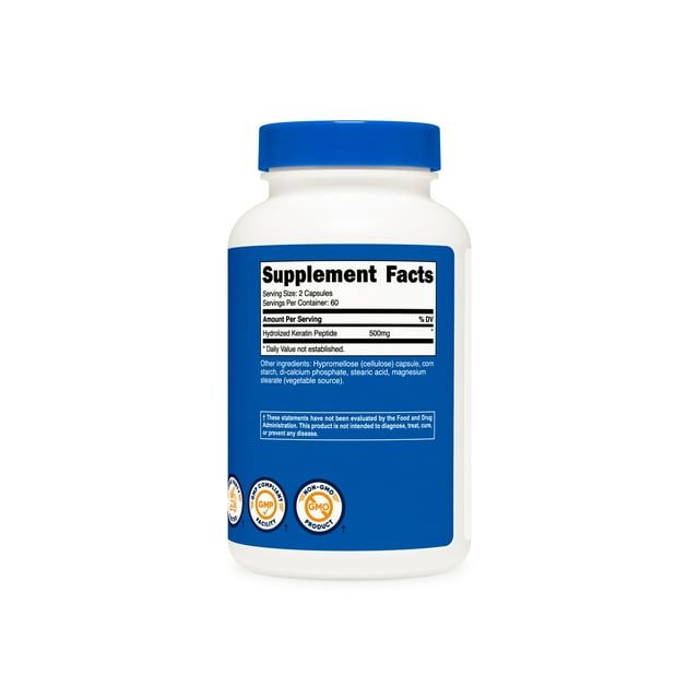 Nutricost Keratin Hydrolized Peptide Capsules - 120 Capsules (500mg each) - Non-GMO, Gluten-Free Formula